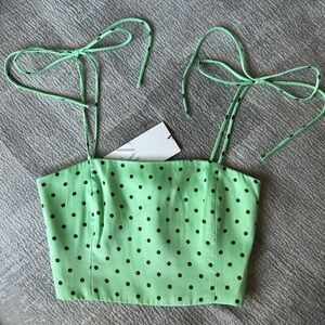 Zara Mint Green Polka Dot Tie-Strap Crop Top